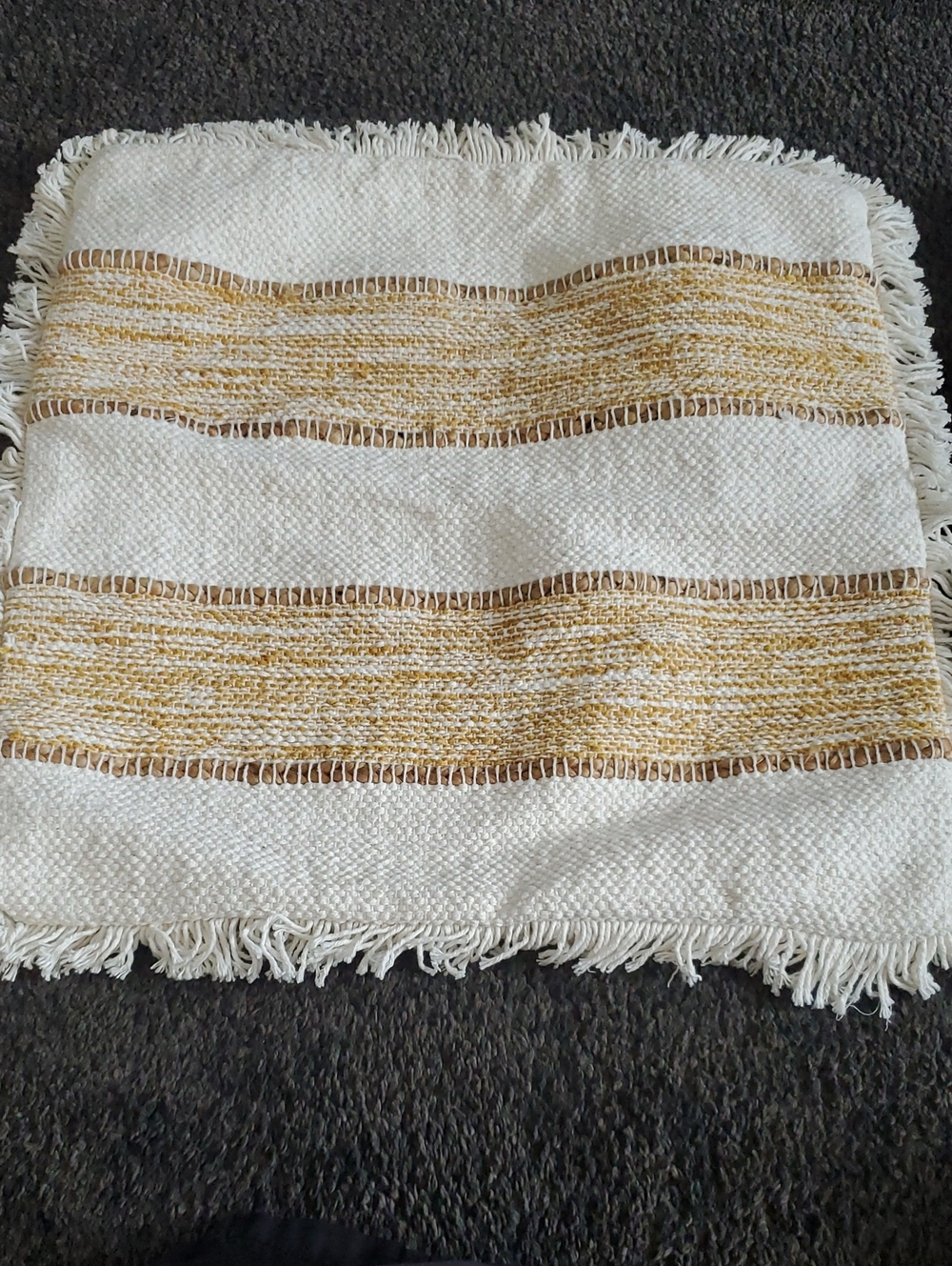 Textured Accent Pillow Cover in Cream with Gold Stripe (2)